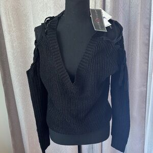 Polly & Esther Deep Black V-Neck Sweater